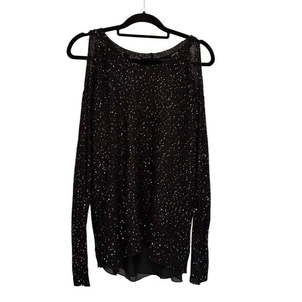 Jessica Simpson sequin cold shoulder tunic sweater- size M